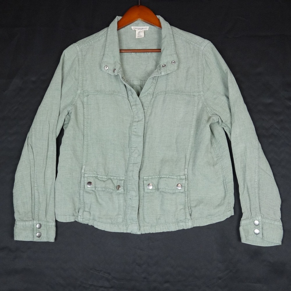 Christian Siriano Jacket Womens XL Green Utility Cargo Linen Blend Regular Fit